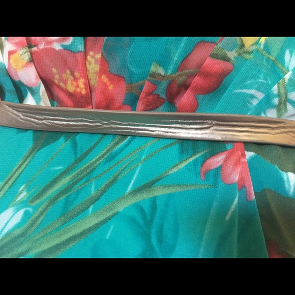 Turquoise floral dress WITH POCKETS!!! - Picture 3 of 5